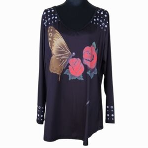NEW Plus Size & Curve Butterfly Rose Print Above-the-knee ROSEGAL Dress (3X)